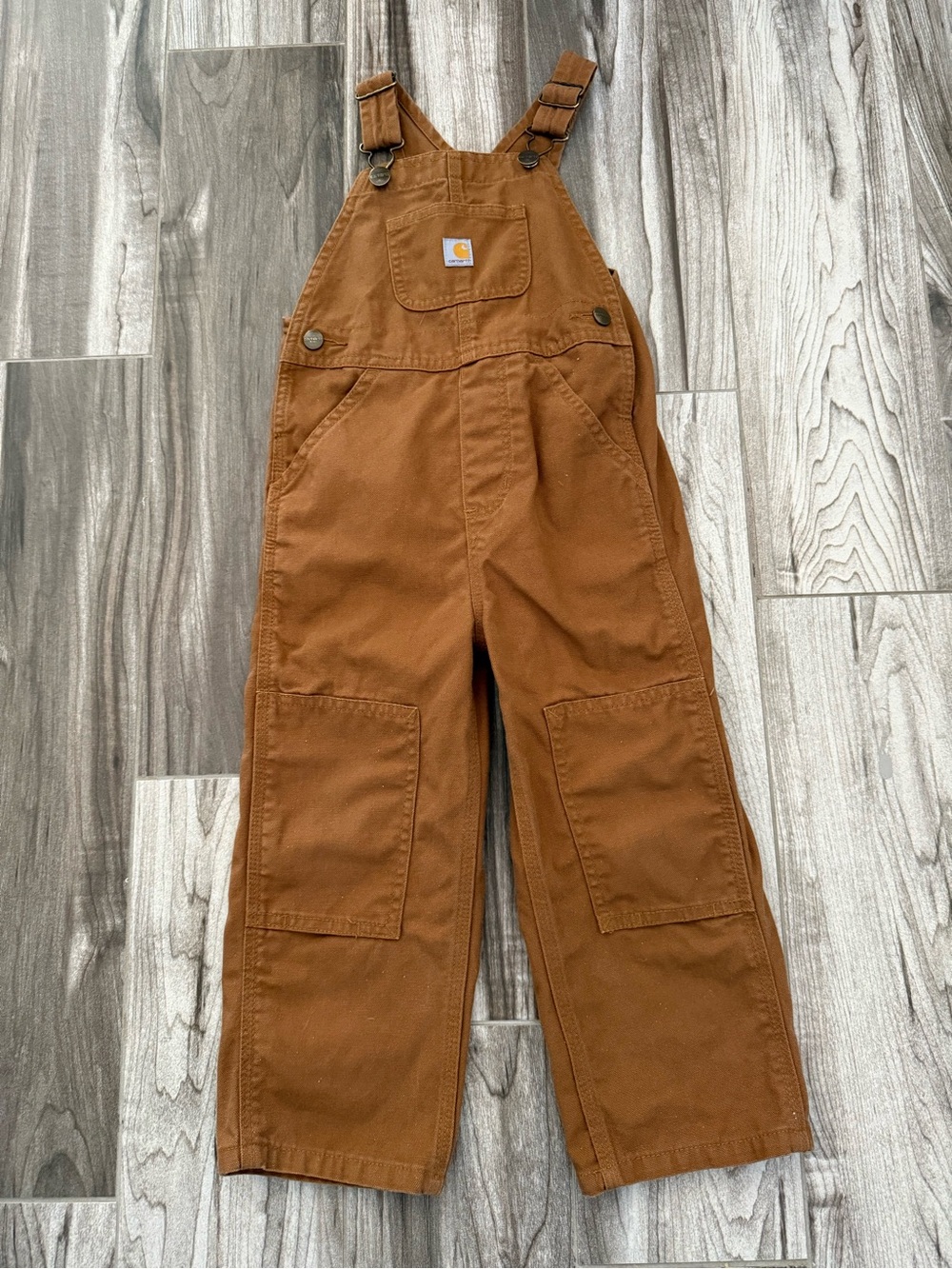 Carhartt Kids Rust Brown Duck Overalls with Patch Pocket